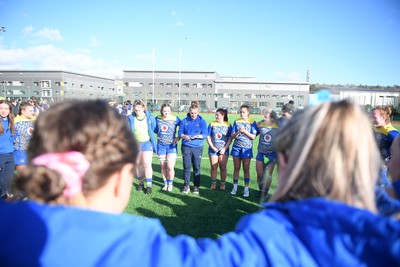 280226 - Gwalia Lightning v Wolfhounds - Celtic Challenge - Gwalia team huddle at full time