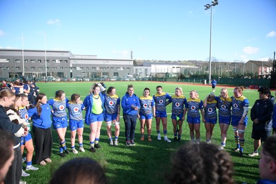 280226 - Gwalia Lightning v Wolfhounds - Celtic Challenge - Gwalia team huddle at full time