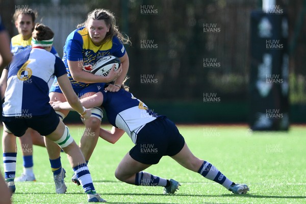 280226 - Gwalia Lightning v Wolfhounds - Celtic Challenge - Alaw Prys of Gwalia Lightning is challenged by Maebh Clenaghan of Wolfhounds