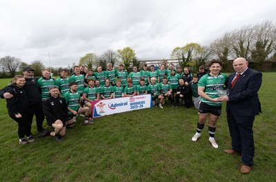 040426 - Caerleon v Gwernyfed RFC, Admiral National League 3 East Presentation - WRU Council member Roy Wilkinson presents Gwernyfed captain Joe Winfield with the  Admiral National League 3 East Trophy