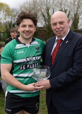 040426 - Caerleon v Gwernyfed RFC, Admiral National League 3 East Presentation - WRU Council member Roy Wilkinson presents Gwernyfed captain Joe Winfield with the  Admiral National League 3 East Trophy