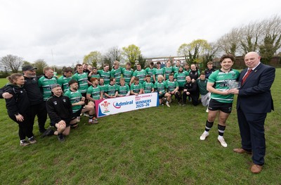 040426 - Caerleon v Gwernyfed RFC, Admiral National League 3 East Presentation - WRU Council member Roy Wilkinson presents Gwernyfed captain Joe Winfield with the  Admiral National League 3 East Trophy