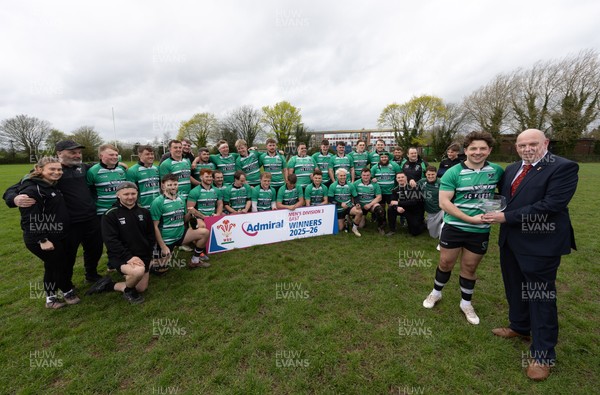040426 - Caerleon v Gwernyfed RFC, Admiral National League 3 East Presentation - WRU Council member Roy Wilkinson presents Gwernyfed captain Joe Winfield with the  Admiral National League 3 East Trophy