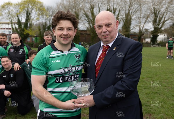 040426 - Caerleon v Gwernyfed RFC, Admiral National League 3 East Presentation - WRU Council member Roy Wilkinson presents Gwernyfed captain Joe Winfield with the  Admiral National League 3 East Trophy