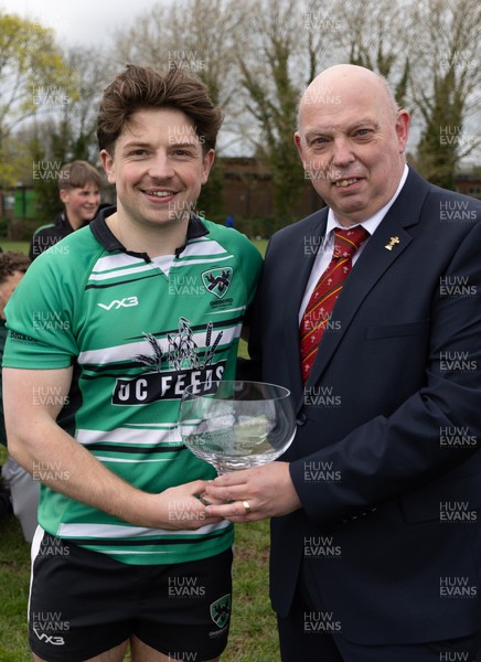 040426 - Caerleon v Gwernyfed RFC, Admiral National League 3 East Presentation - WRU Council member Roy Wilkinson presents Gwernyfed captain Joe Winfield with the  Admiral National League 3 East Trophy