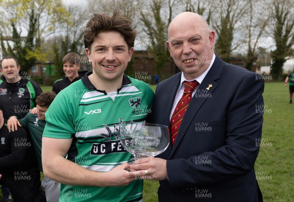 040426 - Caerleon v Gwernyfed RFC, Admiral National League 3 East Presentation - WRU Council member Roy Wilkinson presents Gwernyfed captain Joe Winfield with the  Admiral National League 3 East Trophy
