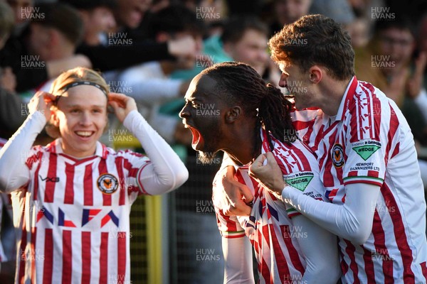 251025 - Harrogate Town v Newport County - Sky Bet League 2 - Cameron Antwi of Newport County celebrates scores a goal