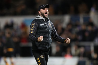 121121 - Hartlepool United v Newport County - EFL SkyBet League 2 - Newport County manager James Rowberry celebrates after win