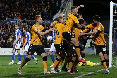 121121 - Hartlepool United v Newport County - EFL SkyBet League 2 - Newport County's players celebrate after Dom Telford scored their second and winning goal