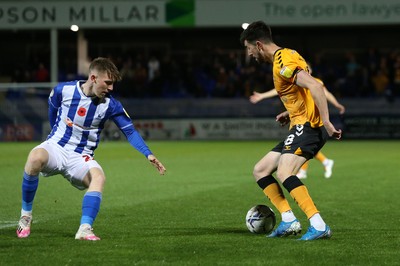 121121 - Hartlepool United v Newport County - EFL SkyBet League 2 - Finn Azaz of Newport County and Matty Daly of Hartlepool United