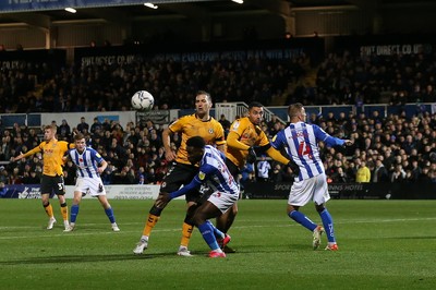 121121 - Hartlepool United v Newport County - EFL SkyBet League 2 - Newport County's Mickey Demetriou and Courtney Baker-Richardson battles for possession with Hartlepool United's Zaine Francis-Angol and Gary Liddle