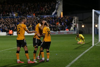 121121 - Hartlepool United v Newport County - EFL SkyBet League 2 - Newport County's players celebrate with Dom Telford (r) after he scored their second goal