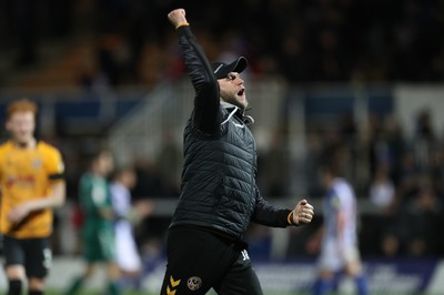 121121 - Hartlepool United v Newport County - EFL SkyBet League 2 - Newport County manager James Rowberry celebrates after their 2-1 win