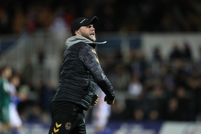 121121 - Hartlepool United v Newport County - EFL SkyBet League 2 - Newport County manager James Rowberry celebrates after their 2-1 win