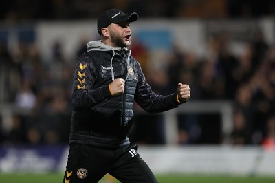 121121 - Hartlepool United v Newport County - EFL SkyBet League 2 - Newport County manager James Rowberry celebrates after their 2-1 win