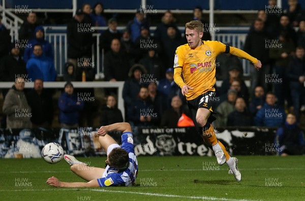 121121 - Hartlepool United v Newport County - EFL SkyBet League 2 - Neill Byrne of Hartlepool United blocks an attempt on goal from Newport County's Ollie Cooper