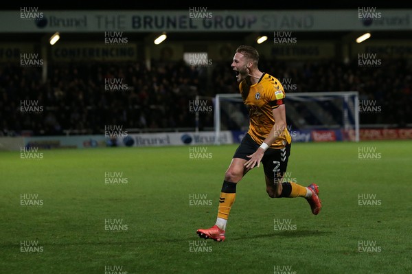 121121 - Hartlepool United v Newport County - EFL SkyBet League 2 - Cameron Norman of Newport County celebrates after Dom Telford scored their second goal