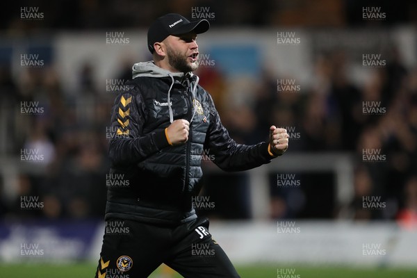121121 - Hartlepool United v Newport County - EFL SkyBet League 2 - Newport County manager James Rowberry celebrates after their 2-1 win