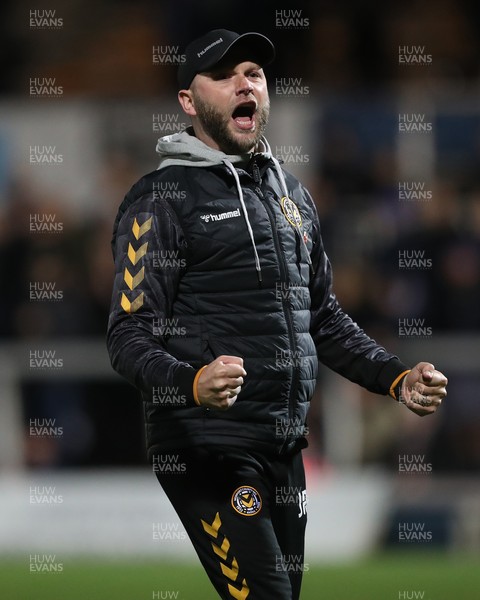 121121 - Hartlepool United v Newport County - EFL SkyBet League 2 - Newport County manager James Rowberry celebrates after their 2-1 win
