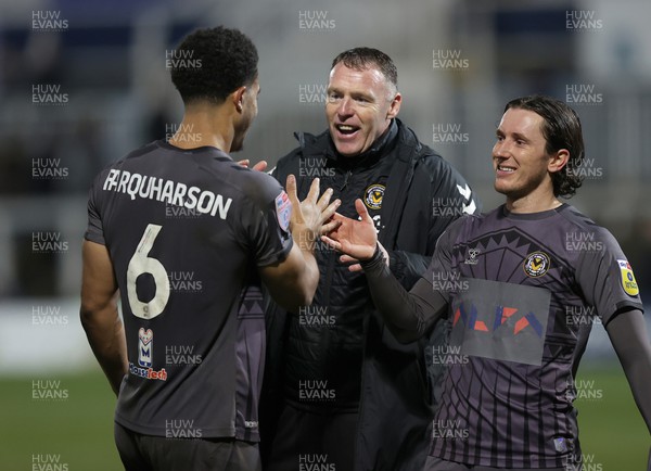 210223 - Hartlepool United v Newport County - Sky Bet League 2 - Manager Graham Coughlan of Newport County at the end of the match with Priestley Farquharson of Newport County and Aaron Lewis of Newport County
