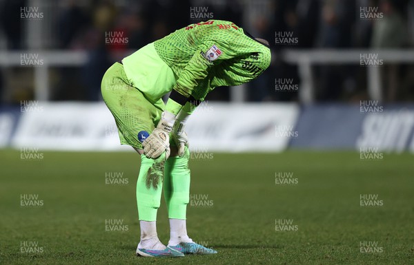 210223 - Hartlepool United v Newport County - Sky Bet League 2 - Goalkeeper Jakub Stolarczyk of Hartlepool dejected at the end of the match