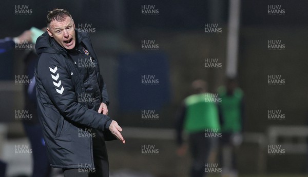 210223 - Hartlepool United v Newport County - Sky Bet League 2 - Manager Graham Coughlan of Newport County expresses reaction during 2nd half