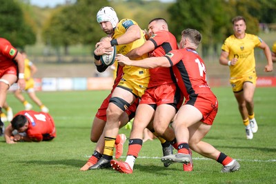 060925 - Hartpury College v Dragons RFC - Preseason Friendly - Harrison Keddie of Dragons runs in to score a try
