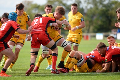 060925 - Hartpury College v Dragons RFC - Preseason Friendly - Matthew Screech of Dragons scores a try
