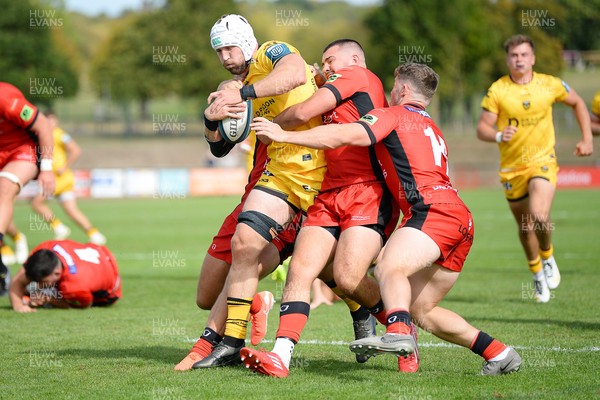 060925 - Hartpury College v Dragons RFC - Preseason Friendly - Harrison Keddie of Dragons runs in to score a try