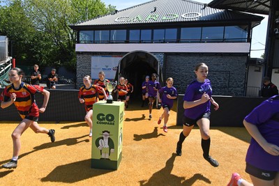 060525 - Haverfordwest High v Ysgol Godrer Berwyn - Girls Schools U12s Cup Final - Both teams run out at the start of the game