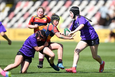 060525 - Haverfordwest High v Ysgol Godrer Berwyn - Girls Schools U12s Cup Final - Kitty Davies of Ysgol Godrer Berwyn is challenged by Rachel Brett of Haverfordwest