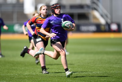 060525 - Haverfordwest High v Ysgol Godrer Berwyn - Girls Schools U12s Cup Final - Grace Busby of Haverfordwest runs in to score a try