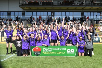 060525 - Haverfordwest High v Ysgol Godrer Berwyn - Girls Schools U12s Cup Final - Haverfordwest celebrate lifting the trophy