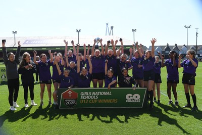 060525 - Haverfordwest High v Ysgol Godrer Berwyn - Girls Schools U12s Cup Final - Haverfordwest celebrate lifting the trophy
