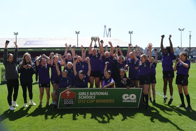 060525 - Haverfordwest High v Ysgol Godrer Berwyn - Girls Schools U12s Cup Final - Haverfordwest celebrate lifting the trophy