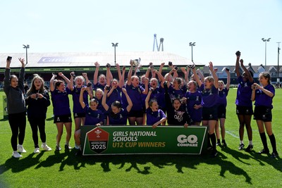 060525 - Haverfordwest High v Ysgol Godrer Berwyn - Girls Schools U12s Cup Final - Haverfordwest celebrate lifting the trophy