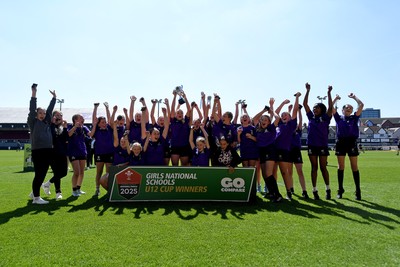 060525 - Haverfordwest High v Ysgol Godrer Berwyn - Girls Schools U12s Cup Final - Haverfordwest celebrate lifting the trophy