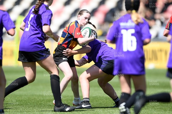 060525 - Haverfordwest High v Ysgol Godrer Berwyn - Girls Schools U12s Cup Final - Efa Celyn of Ysgol Godrer Berwyn is challenged by Rachel Brett of Haverfordwest