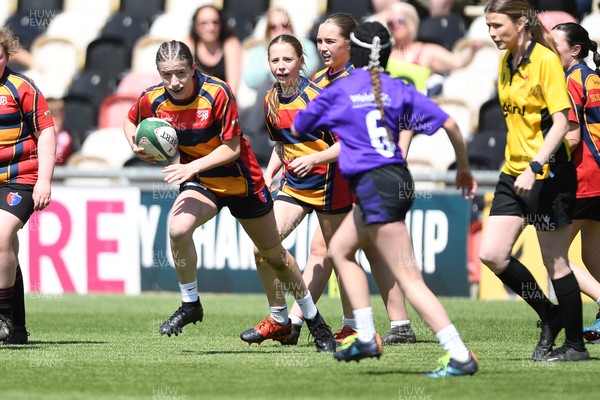 060525 - Haverfordwest High v Ysgol Godrer Berwyn - Girls Schools U12s Cup Final - Fflur Roberts of Ysgol Godrer Berwyn is challenged by Hallie Brick of Haverfordwest