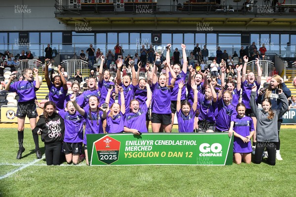 060525 - Haverfordwest High v Ysgol Godrer Berwyn - Girls Schools U12s Cup Final - Haverfordwest celebrate lifting the trophy