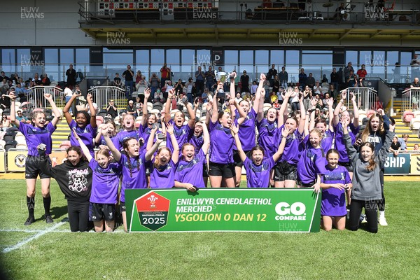 060525 - Haverfordwest High v Ysgol Godrer Berwyn - Girls Schools U12s Cup Final - Haverfordwest celebrate lifting the trophy