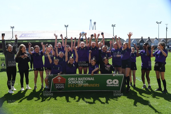 060525 - Haverfordwest High v Ysgol Godrer Berwyn - Girls Schools U12s Cup Final - Haverfordwest celebrate lifting the trophy