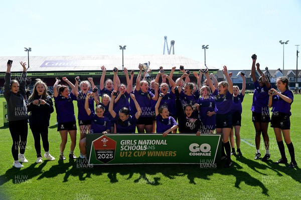 060525 - Haverfordwest High v Ysgol Godrer Berwyn - Girls Schools U12s Cup Final - Haverfordwest celebrate lifting the trophy