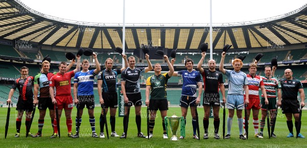 31.10.11 - Heineken Cup Launch - Greig Laidlaw(Edinburgh), Chris Robshaw(Harlequins), Matthew Rees(Scarlets), Stuart Hooper(Bath), Alun Wyn Jones(Ospreys), Al Kellock(Glasgow), Dylan Hartley(Northampton), Shane Horgan(Leinster), Steve Borthwick(Saracens), Paul Tito(Cardiff Blues), Luke Narraway(Gloucester), Geordan Murphy(Leicester) and Clarke Dermody(London Irish) attend the Heineken Cup Launch. 