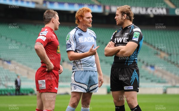 31.10.11 - Heineken Cup Launch - Matthew Rees(Scarlets), Paul Tito(Cardiff Blues) and Alun Wyn Jones(Ospreys) attend the Heineken Cup Launch. 