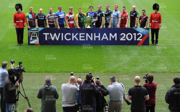 31.10.11 - Heineken Cup Launch - Chris Robshaw(Harlequins), Clarke Dermody(London Irish), Geordan Murphy(Leicester), Stuart Hooper(Bath), Luke Narraway(Gloucester), Dylan Hartley(Northampton), Shane Horgan(Leinster), Alun Wyn Jones(Ospreys), Al Kellock(Glasgow), Paul Tito(Cardiff Blues), Matthew Rees(Scarlets), Steve Borthwick(Saracens) and Greig Laidlaw(Edinburgh) attend the Heineken Cup Launch. 