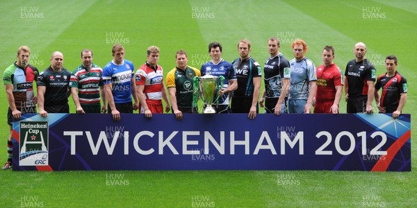 31.10.11 - Heineken Cup Launch - Chris Robshaw(Harlequins), Clarke Dermody(London Irish), Geordan Murphy(Leicester), Stuart Hooper(Bath), Luke Narraway(Gloucester), Dylan Hartley(Northampton), Shane Horgan(Leinster), Alun Wyn Jones(Ospreys), Al Kellock(Glasgow), Paul Tito(Cardiff Blues), Matthew Rees(Scarlets), Steve Borthwick(Saracens) and Greig Laidlaw(Edinburgh) attend the Heineken Cup Launch. 