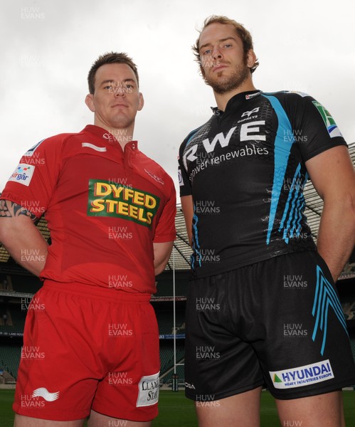 31.10.11 - Heineken Cup Launch - Matthew Rees of Scarlets and Alun Wyn Jones of Ospreys ahead of their RaboDirect Pro12 match on Saturday. 