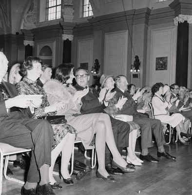 060375 - Dr Henry Kissinger visit to Cardiff for the ceremony to give Jim Callaghan the Freedom of the City  The US Secretary of State, Dr Henry Kissinger and his wife Nancy  watch the ceremony giving the Freedom of the City of Cardiff to Foreign Secretary Jim Callaghan Sitting next to Nancy Kissinger is Jim Callaghan's wife Audrey and next to Dr Henry Kissinger are Sir Cenydd Treharne and Lady Treharne The ceremony was in Cardiff City Hall