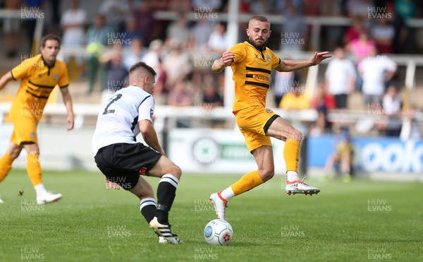 210718 - Hereford FC v Newport County - Pre Season Friendly - Dan Butler of Newport County challenges Keiran Thomas of Hereford